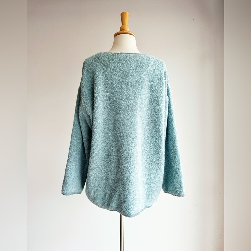 J. JILL Robin’s Egg Terry Cloth Velvet Trim Sweater Large - Picture 5 of 7